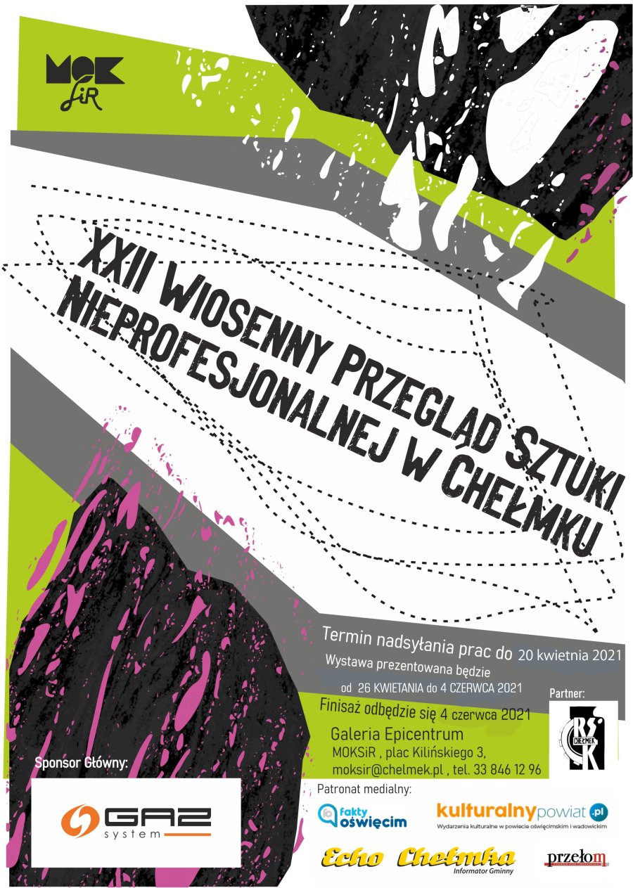 Plakat XXII Wiosennego Przeglądu Sztuki Nieprofesjonalnej organizowanego przez Miejski Ośrodek Kultury, Sportu i Rekreacji w Chełmku.