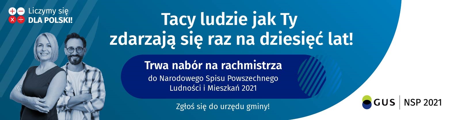 Plakat informujący o naborze na rachmistrzów spisowych w Narodowym Spisie Powszechnym 2021