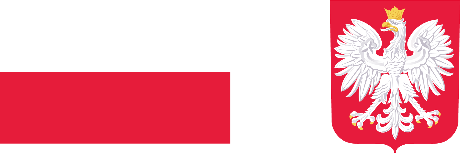 Baner przedstawiający z lewej strony flagę Polski, a z prawej strony godło Polski.