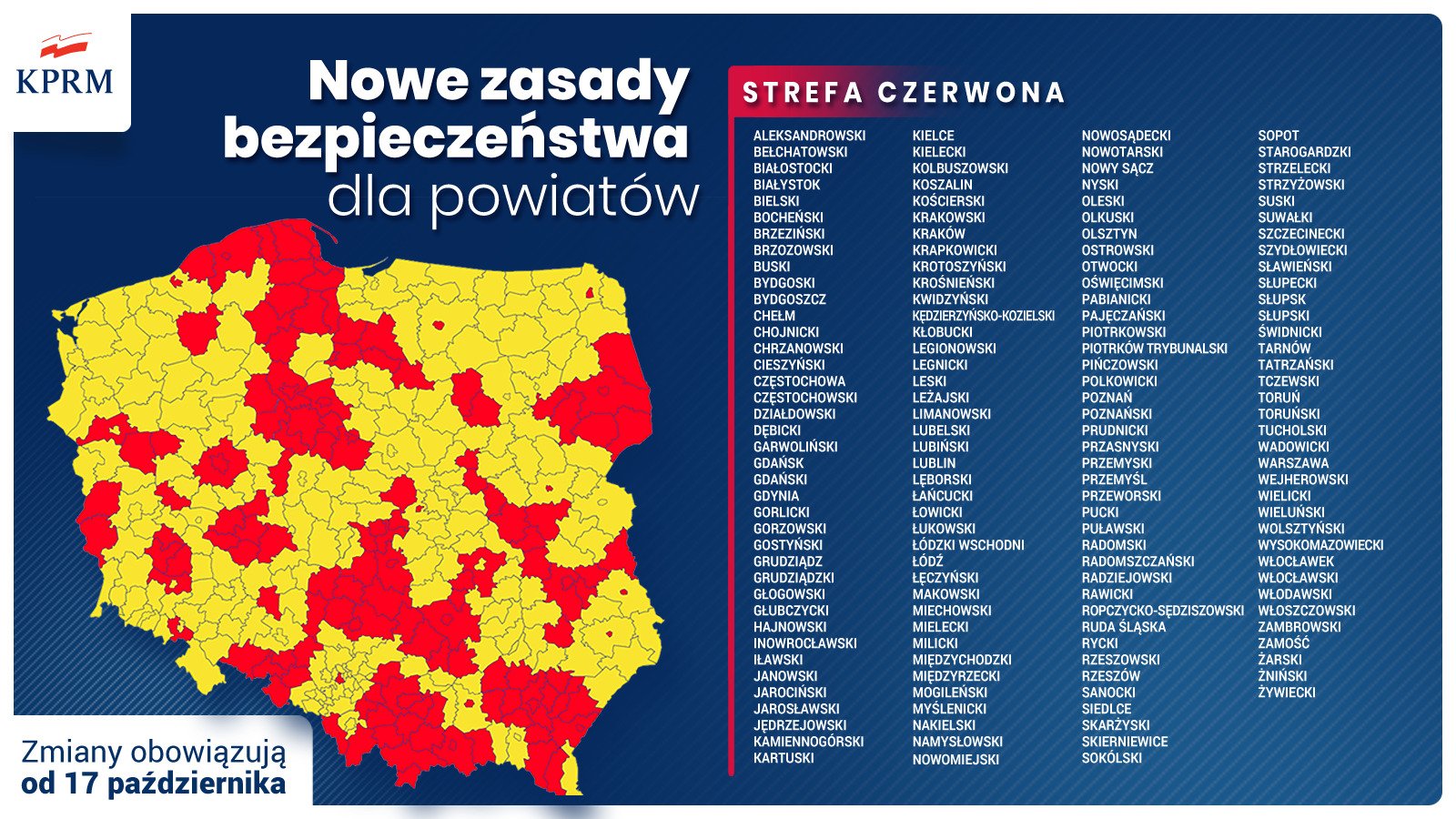 Aktualna mapa przedstawiająca położenie stref żółtych i czerwonych.