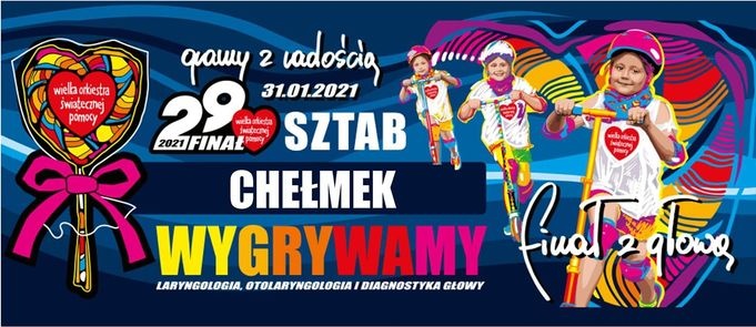 Nagłówek Sztabu w Chełmku 29. Finału Wielkiej Orkiestry Świątecznej Pomocy.