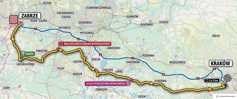 Mapa 7 etapu 78 wyścigu Tour de Pologne (Zabrze-Kraków)