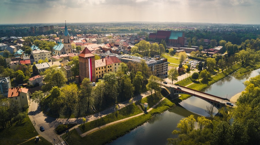 Widok na Stare Miasto w Oświęcimiu i Muzeum Zamek.