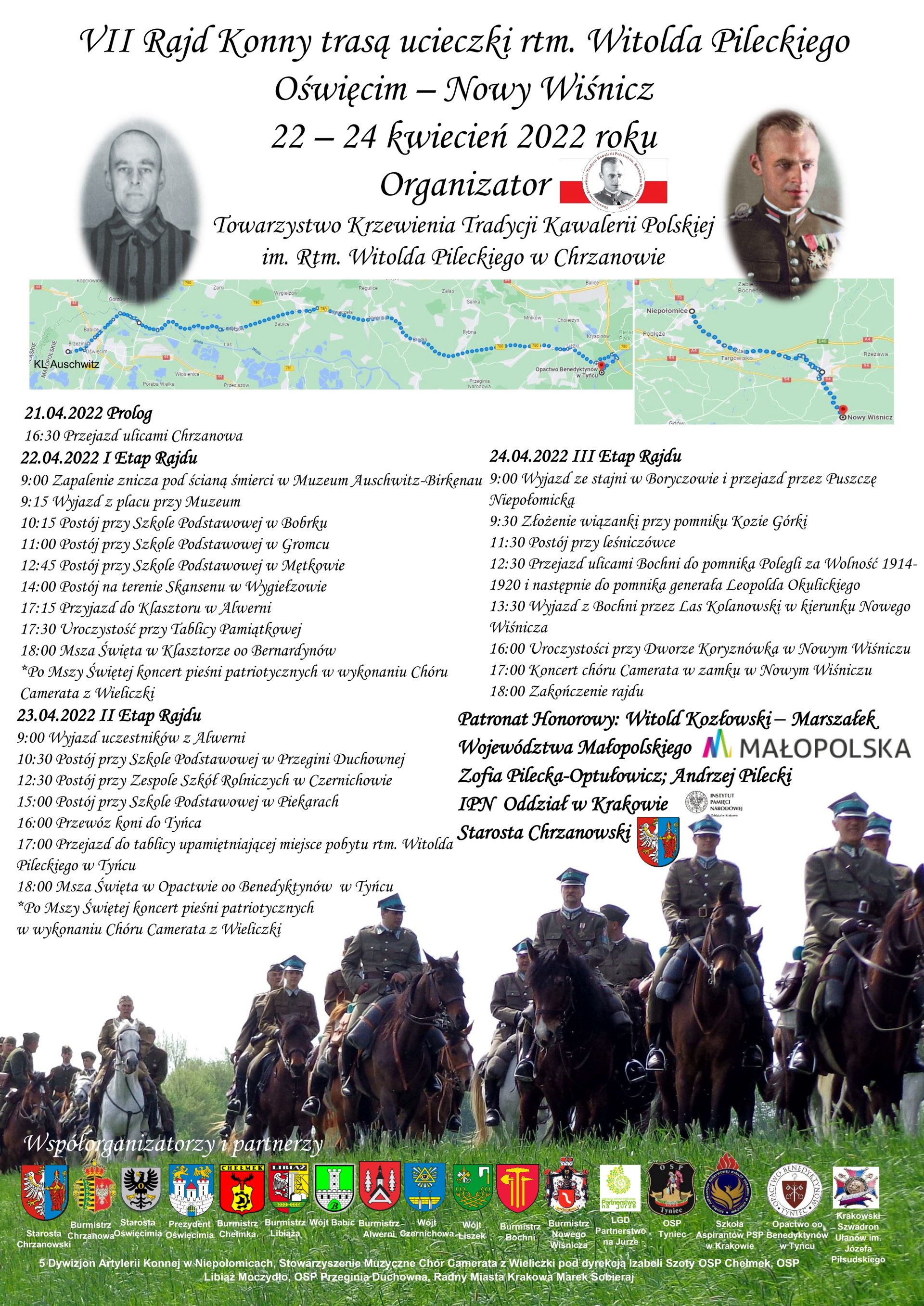 Plakat VII Rajdu Konnego trasą ucieczki rtm. Witolda Pileckiego z Oświęcimia do Nowego Wiśnicza.