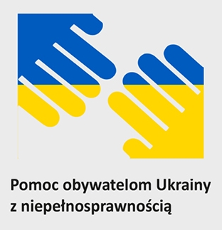 Logotyp programu: „Pomoc obywatelom Ukrainy z niepełnosprawnościami”.