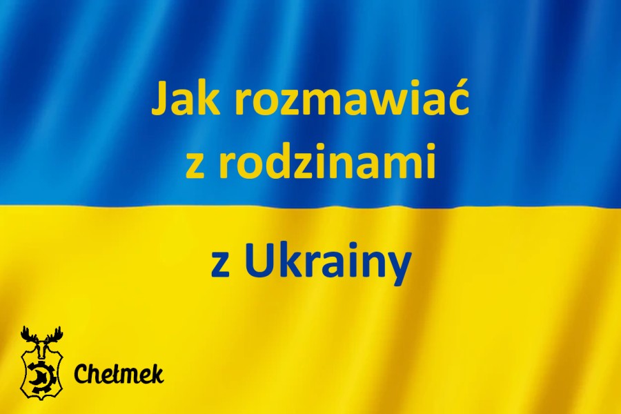 Flaga Ukrainy z napisem: Jak rozmawiać z rodzinami z Ukrainy.