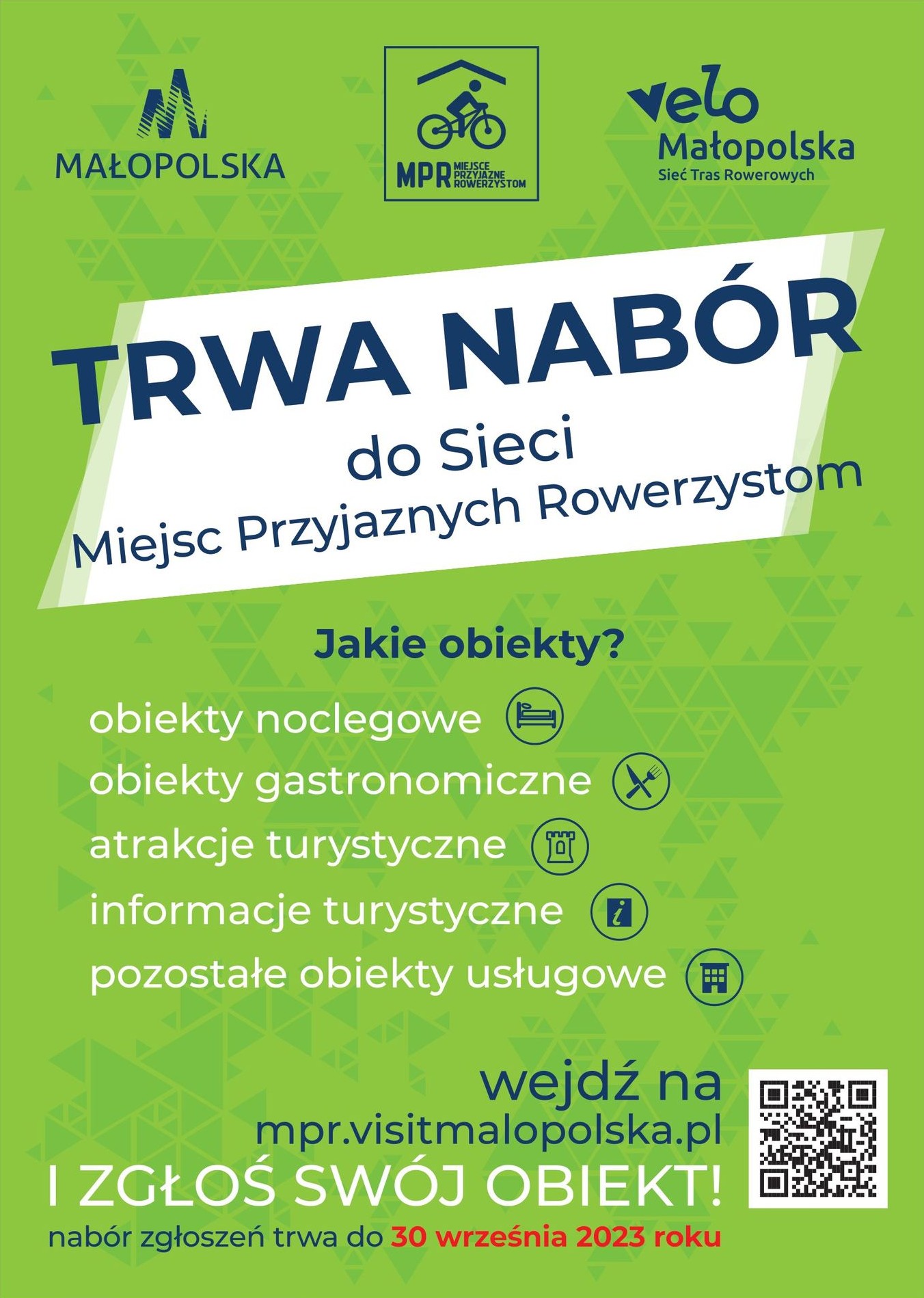 Plakat z informacjami o naborze do sieci Miejsc Przyjaznych Rowerzystom
