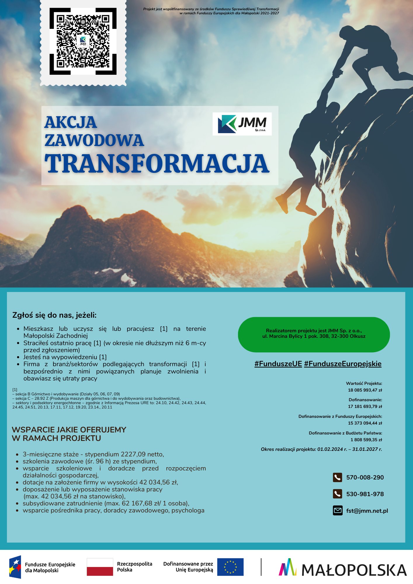 Plakat informacyjny projektu pod nazwą Akcja Zawodowa Transformacja