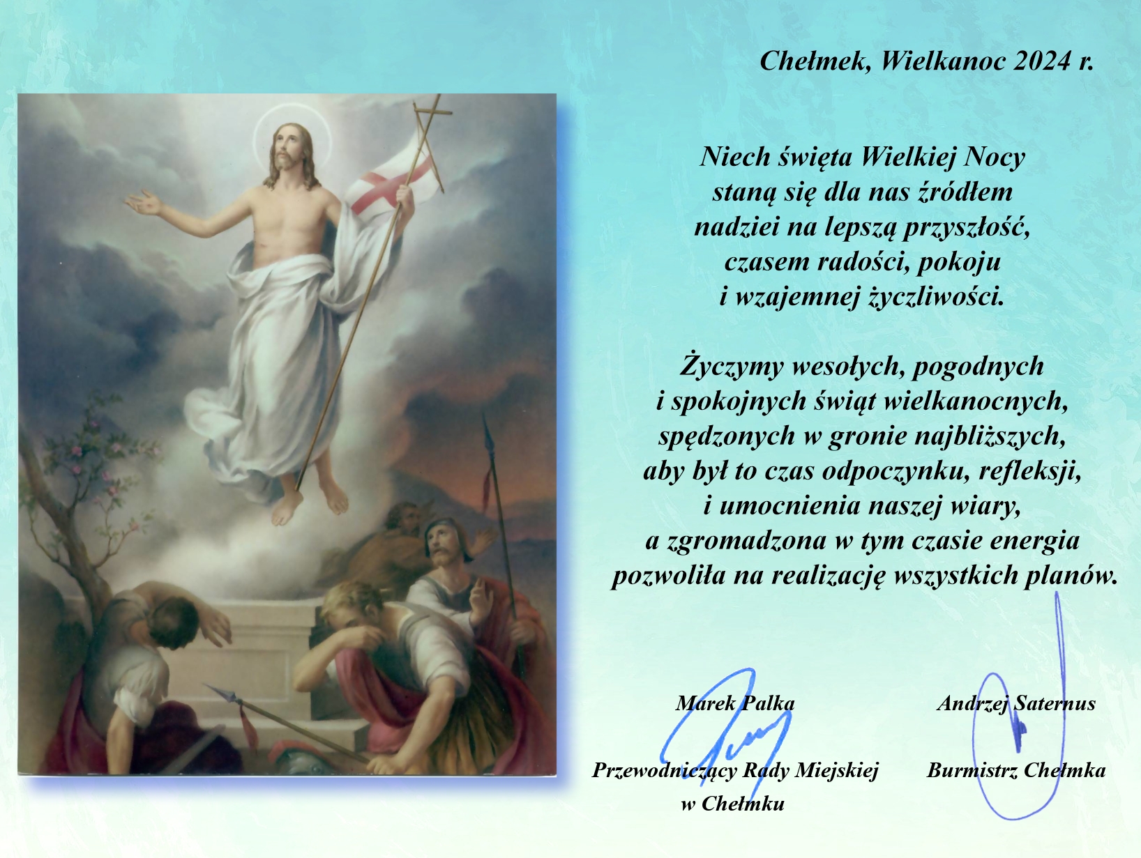Życzenia Wielkanocne Przewodniczącego Rady Miejskiej w Chełmku i Burmistrza Chełmka.