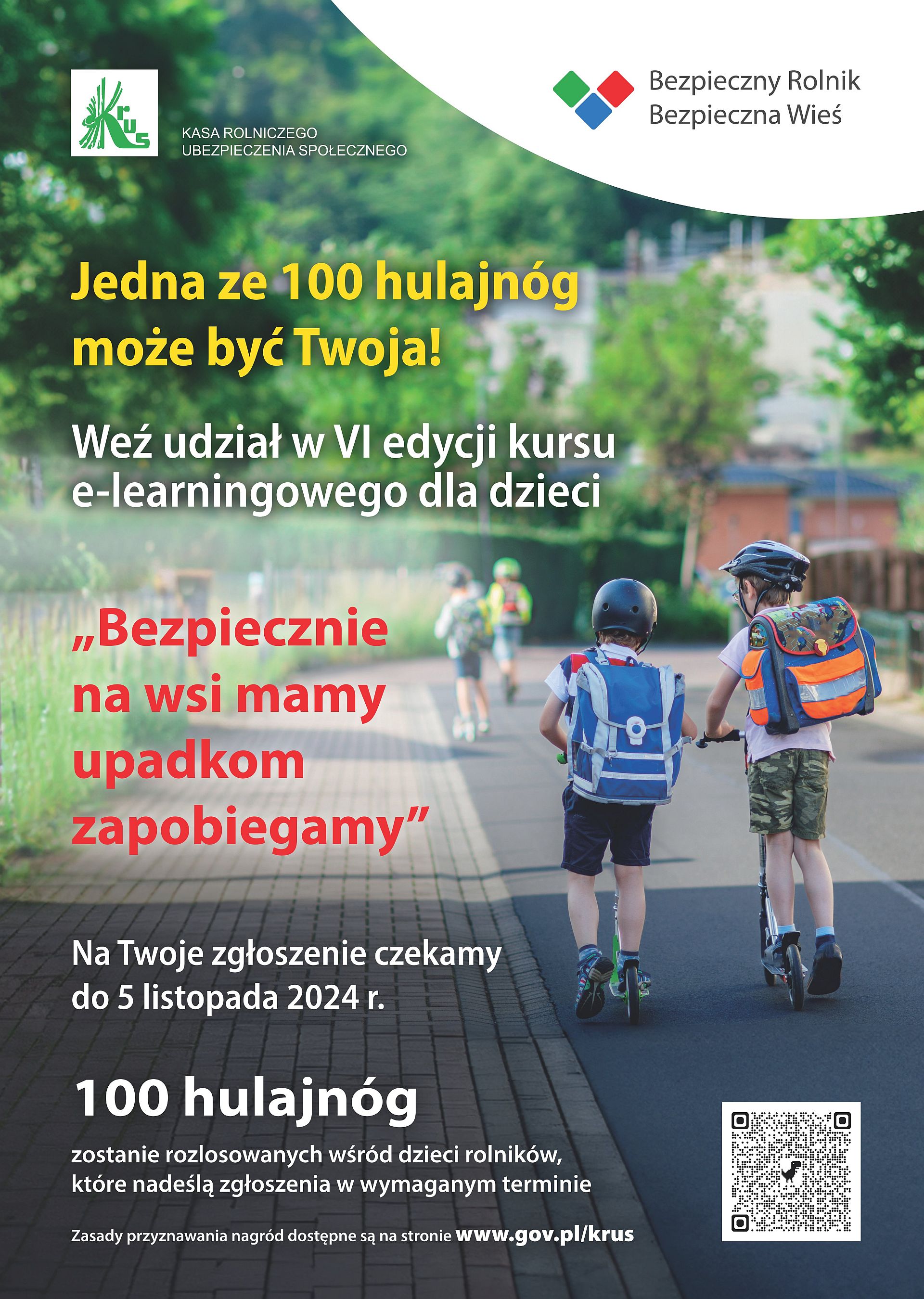 Plakat kursu e-learningowego „Bezpiecznie na wsi mamy – upadkom zapobiegamy”