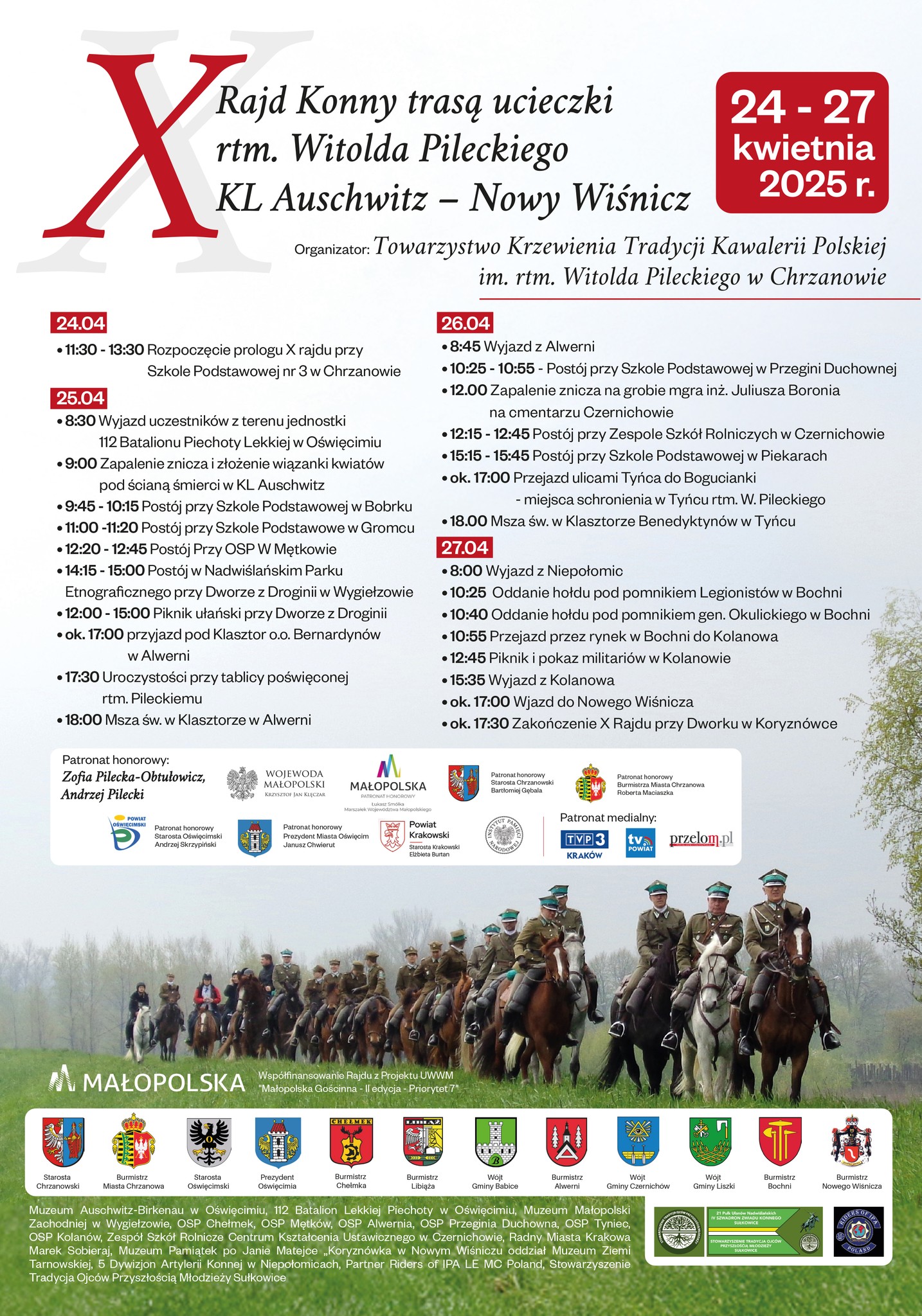 Plakat X Rajdu Konnego trasą ucieczki rotmistrza Witolda Pileckiego z KL Auschwitz.