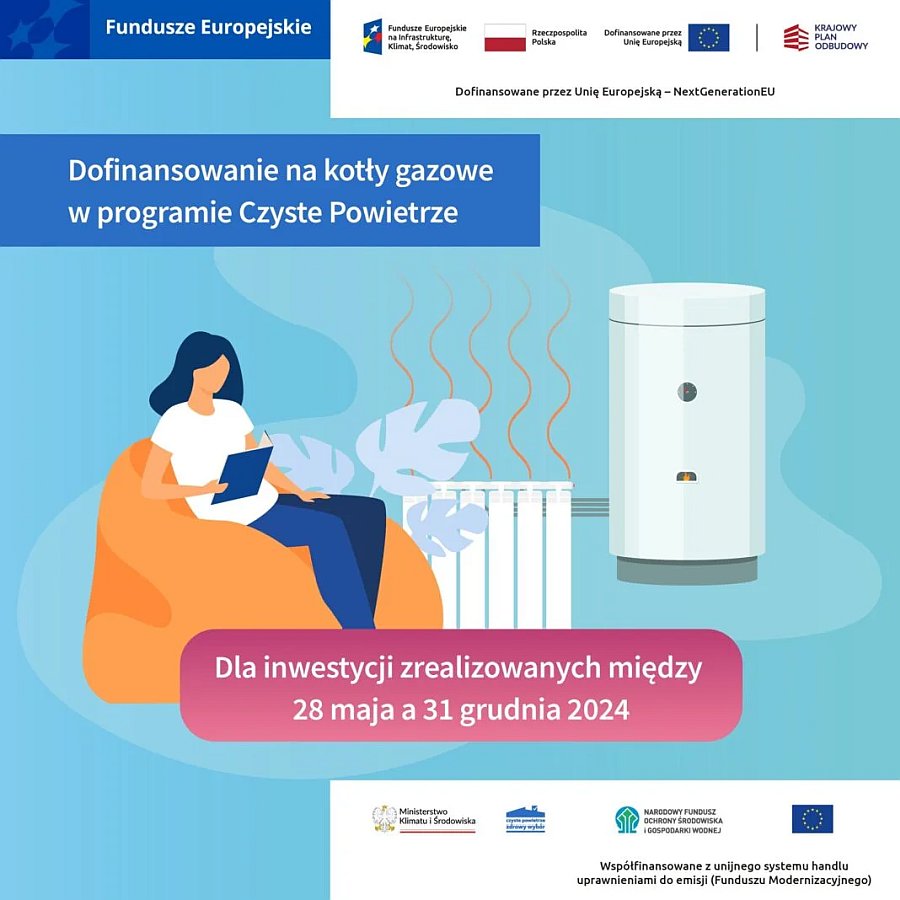 Baner wznowienia naboru na dotacje do kotłów gazowych w programie Czyste Powietrze.