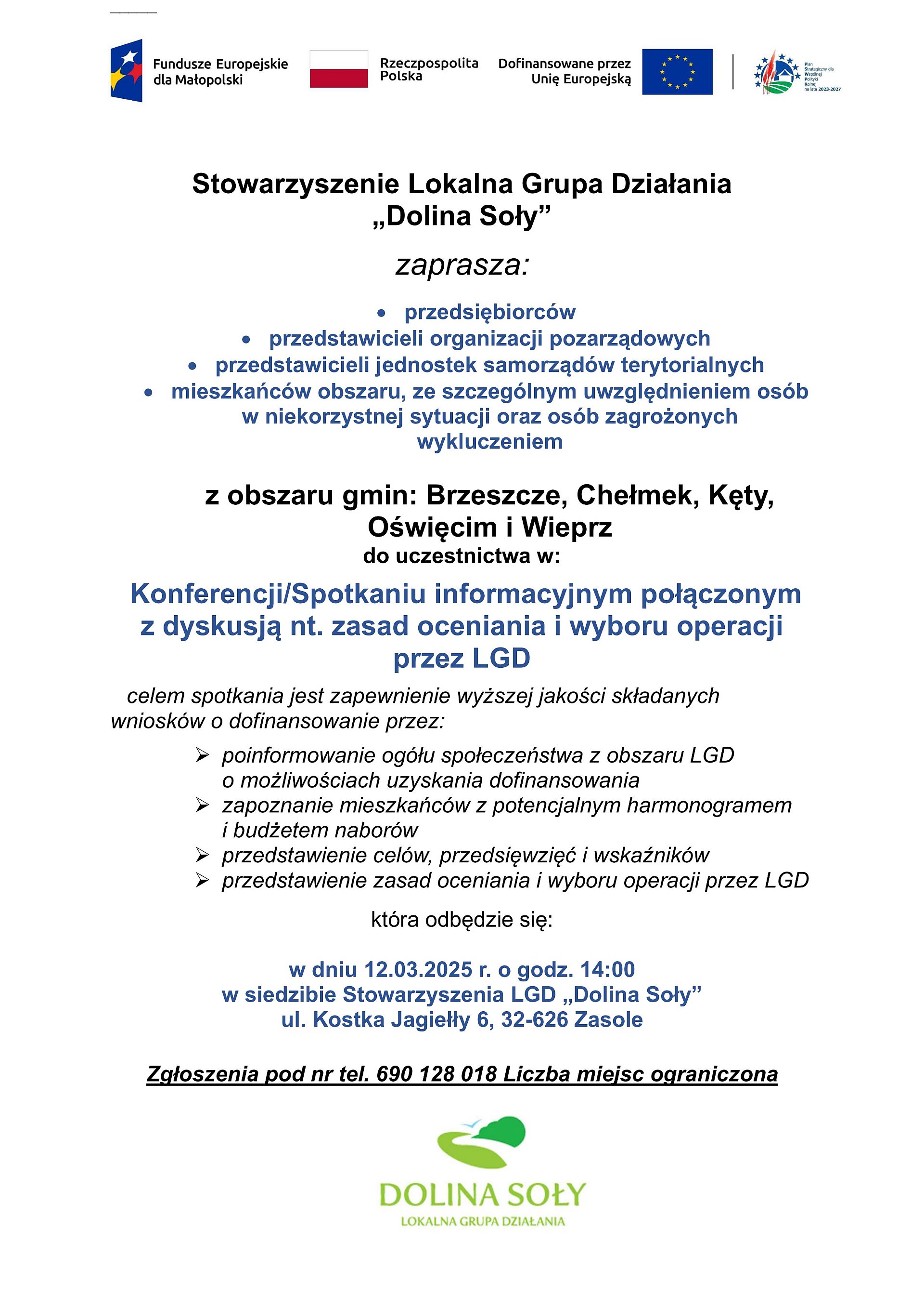 Plakat dotyczący spotkania informacyjnego.