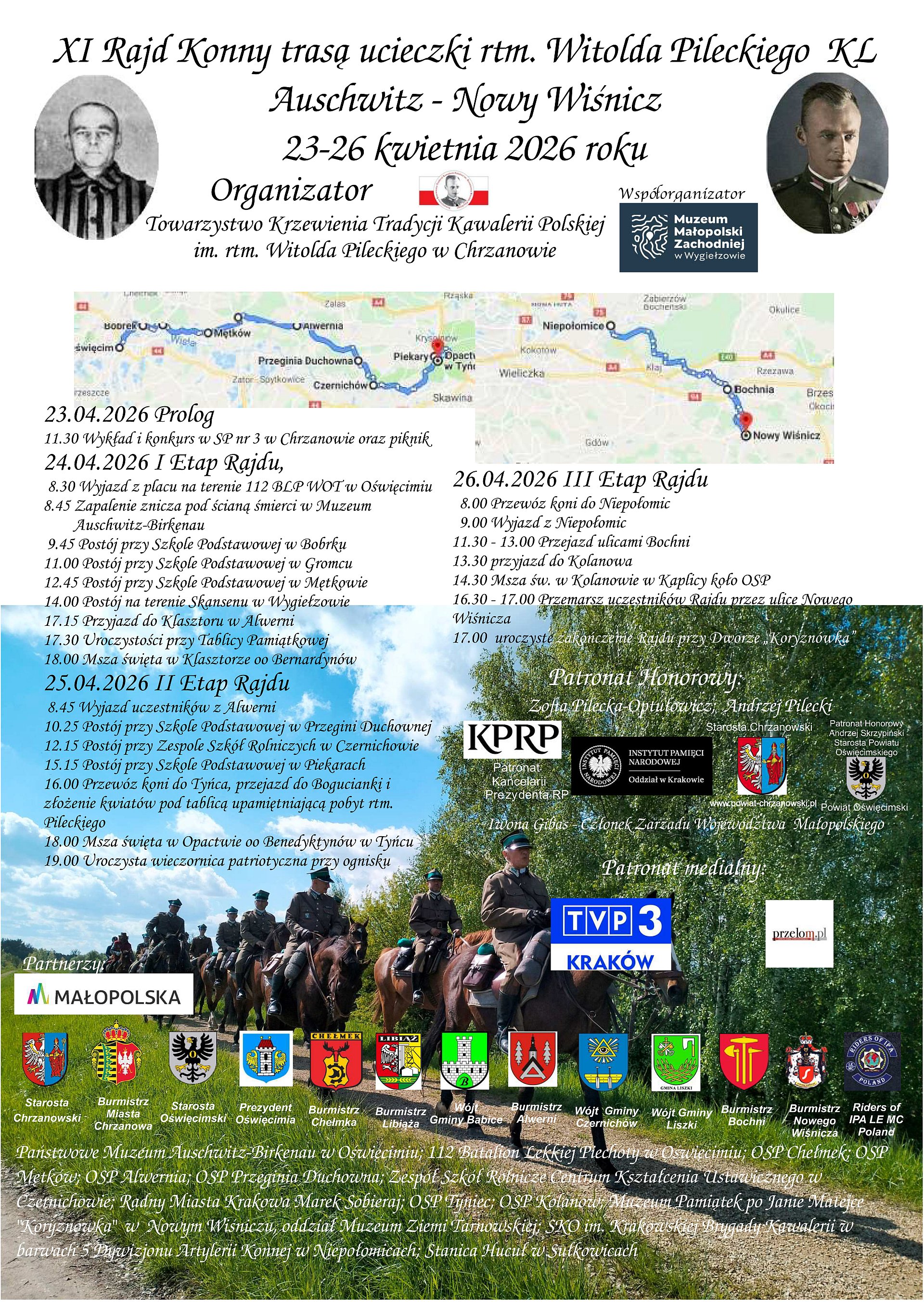 XI Rajd Konny trasą ucieczki rotmistrza Witolda Pileckiego z KL Auschwitz plakat.