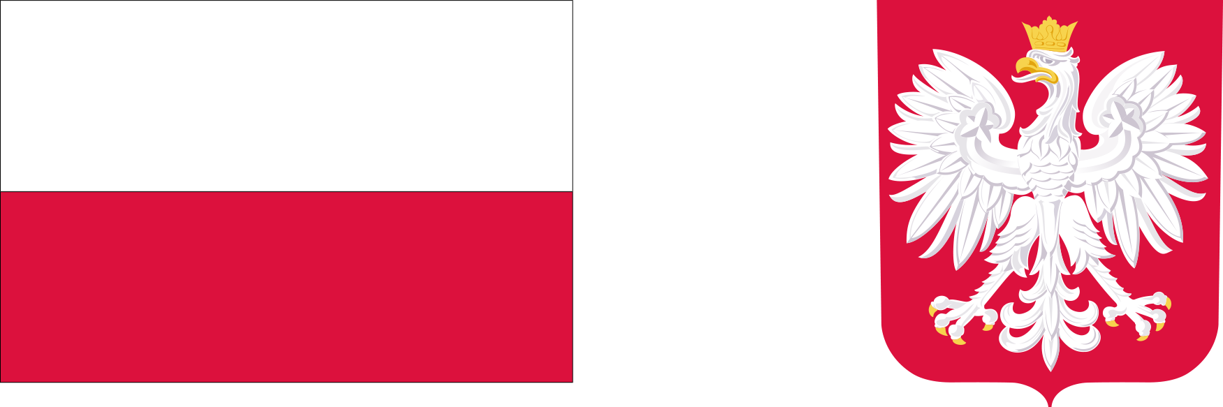 Baner przedstawiający z lewej strony flagę Polski, a z prawej strony godło Polski.