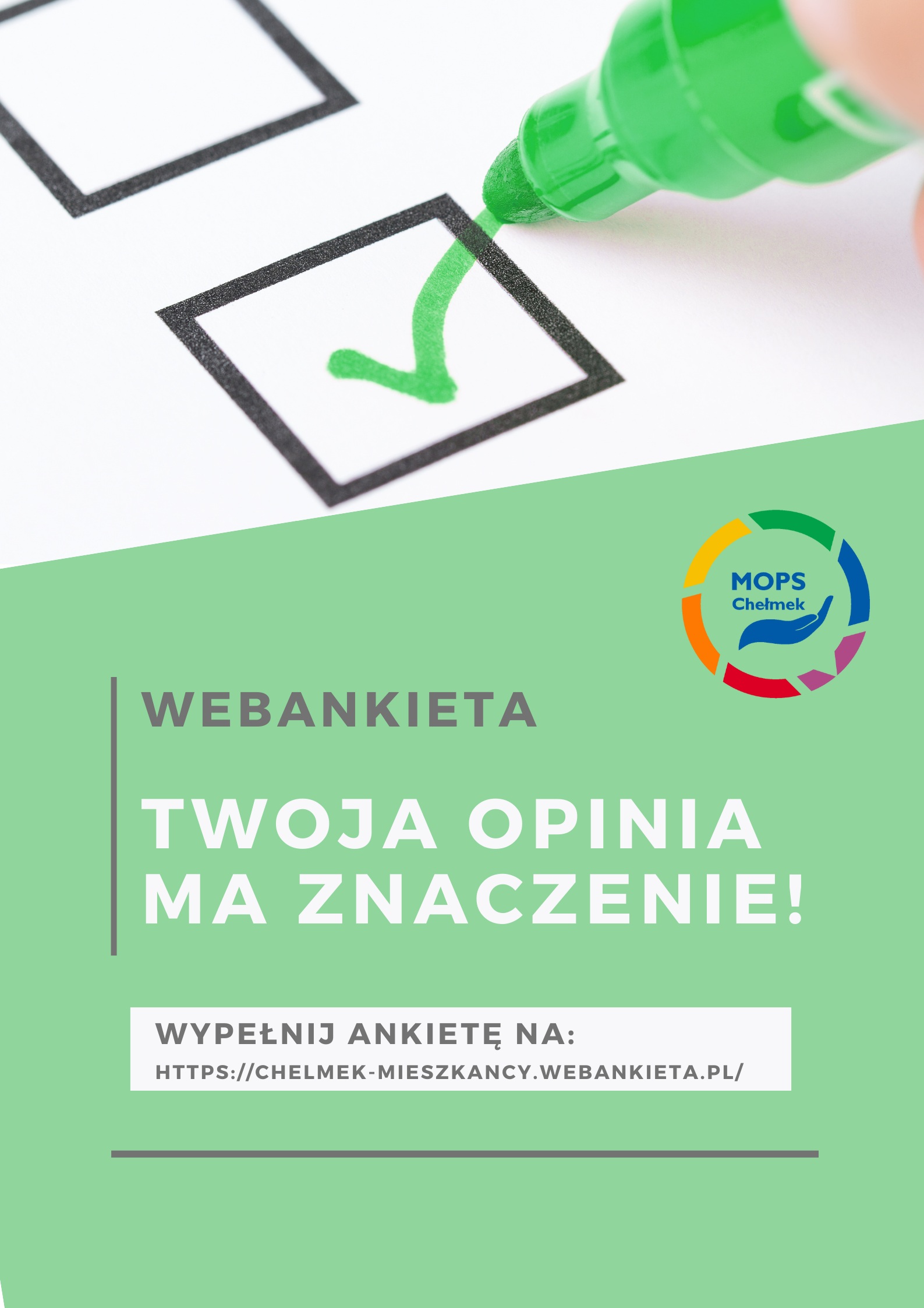 Grafika dotycząca ankiety, z napisem "Twoja opinia ma znaczenie"